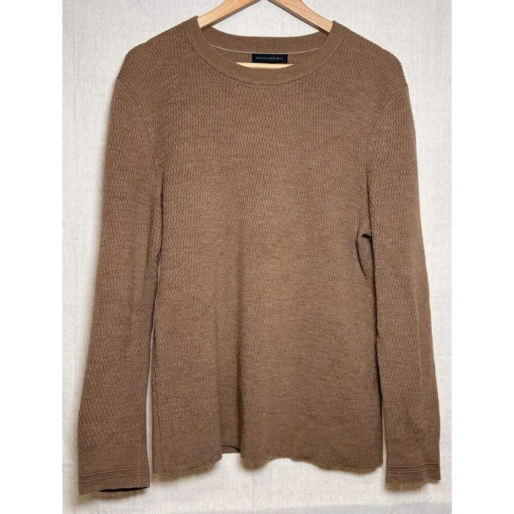 Banana Republic Extra Fine Merino Wool Crew Neck Brown Sweater Men's M‎